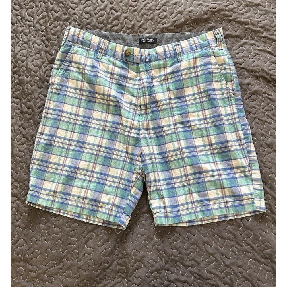 Nautica Men’s Size 36W Cotton Blue/green/white Plaid Shorts